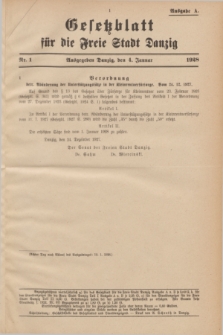 Gesetzblatt für die Freie Stadt Danzig.1928, Nr. 1 (4 Januar) - Ausgabe A