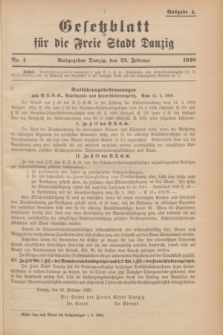Gesetzblatt für die Freie Stadt Danzig.1928, Nr. 4 (22 Februar) - Ausgabe A