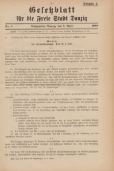 Gesetzblatt für die Freie Stadt Danzig.1928, Nr. 8 (4 April) - Ausgabe A
