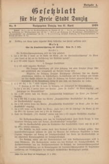Gesetzblatt für die Freie Stadt Danzig.1928, Nr. 9 (11 April) - Ausgabe A