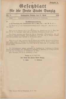 Gesetzblatt für die Freie Stadt Danzig.1928, Nr. 10 (21 April) - Ausgabe A