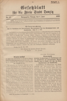 Gesetzblatt für die Freie Stadt Danzig.1928, Nr. 15 (1 Juni) - Ausgabe A