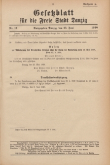 Gesetzblatt für die Freie Stadt Danzig.1928, Nr. 17 (13 Juni) - Ausgabe A