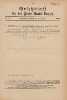 Gesetzblatt für die Freie Stadt Danzig.1928, Nr. 23 (8 August) - Ausgabe A