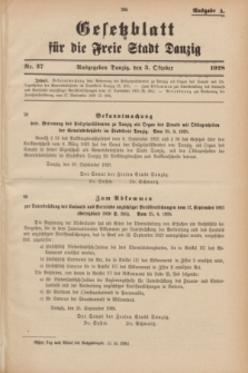 Gesetzblatt für die Freie Stadt Danzig.1928, Nr. 27 (3 Oktober) - Ausgabe A