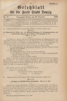 Gesetzblatt für die Freie Stadt Danzig.1928, Nr. 37 (19 Dezember) - Ausgabe A