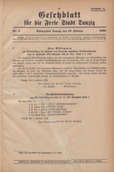 Gesetzblatt für die Freie Stadt Danzig.1929, Nr. 5 (13 Februar) - Ausgabe A
