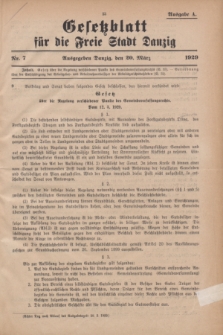 Gesetzblatt für die Freie Stadt Danzig.1929, Nr. 7 (20 März) - Ausgabe A