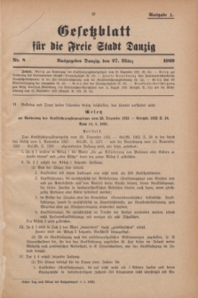 Gesetzblatt für die Freie Stadt Danzig.1929, Nr. 8 (27 März) - Ausgabe A