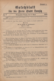 Gesetzblatt für die Freie Stadt Danzig.1929, Nr. 9 (3 April) - Ausgabe A