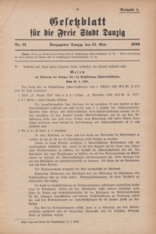 Gesetzblatt für die Freie Stadt Danzig.1929, Nr. 13 (15 Mai) - Ausgabe A