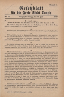 Gesetzblatt für die Freie Stadt Danzig.1929, Nr. 18 (31 Juli) - Ausgabe A