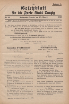 Gesetzblatt für die Freie Stadt Danzig.1929, Nr. 19 (28 August) - Ausgabe A