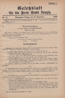 Gesetzblatt für die Freie Stadt Danzig.1929, Nr. 21 (18 September) - Ausgabe A