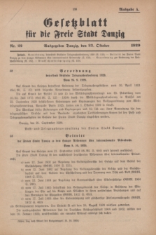Gesetzblatt für die Freie Stadt Danzig.1929, Nr. 22 (23 Oktober) - Ausgabe A