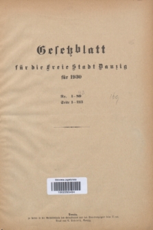 Gesetzblatt für die Freie Stadt Danzig.1930, Zeitliche Ubersicht