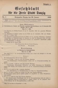 Gesetzblatt für die Freie Stadt Danzig.1930, Nr. 4 (29 Januar) - Ausgabe A