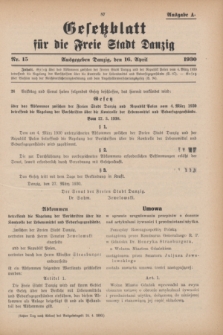 Gesetzblatt für die Freie Stadt Danzig.1930, Nr. 15 (16 April) - Ausgabe A