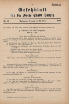 Gesetzblatt für die Freie Stadt Danzig.1930, Nr. 16 (17 April) - Ausgabe A