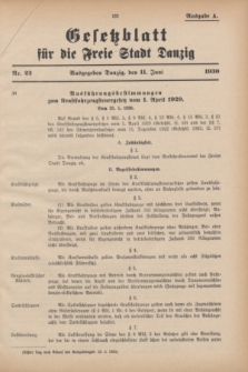 Gesetzblatt für die Freie Stadt Danzig.1930, Nr. 22 (11 Juni) - Ausgabe A