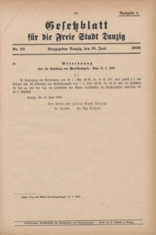 Gesetzblatt für die Freie Stadt Danzig.1930, Nr. 23 (18 Juni) - Ausgabe A