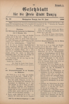 Gesetzblatt für die Freie Stadt Danzig.1930, Nr. 24 (25 Juni) - Ausgabe A