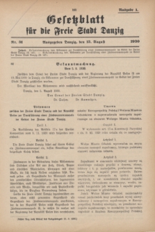 Gesetzblatt für die Freie Stadt Danzig.1930, Nr. 31 (13 August) - Ausgabe A