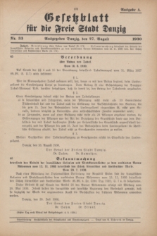 Gesetzblatt für die Freie Stadt Danzig.1930, Nr. 33 (27 August) - Ausgabe A