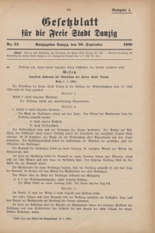 Gesetzblatt für die Freie Stadt Danzig.1930, Nr. 35 (20 September) - Ausgabe A