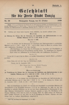 Gesetzblatt für die Freie Stadt Danzig.1930, Nr. 39 (15 Oktober) - Ausgabe A