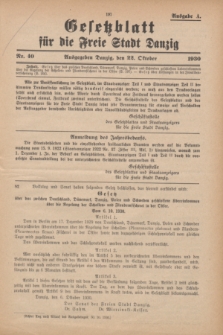 Gesetzblatt für die Freie Stadt Danzig.1930, Nr. 40 (22 Oktober) - Ausgabe A