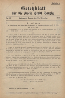 Gesetzblatt für die Freie Stadt Danzig.1930, Nr. 42 (26 November) - Ausgabe A