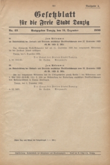 Gesetzblatt für die Freie Stadt Danzig.1930, Nr. 43 (31 Dezember) - Ausgabe A