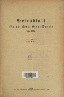 Gesetzblatt für die Freie Stadt Danzig.1931, Spis treści