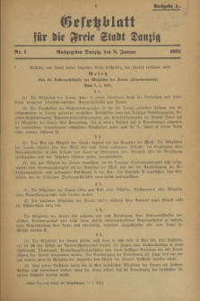Gesetzblatt für die Freie Stadt Danzig.1931, Nr. 1 (9 Januar) - Ausgabe A