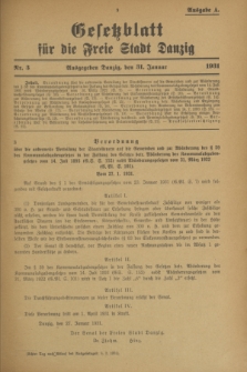 Gesetzblatt für die Freie Stadt Danzig.1931, Nr. 3 (31 Januar) - Ausgabe A