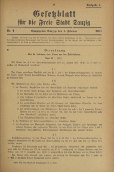 Gesetzblatt für die Freie Stadt Danzig.1931, Nr. 4 (4 Februar) - Ausgabe A