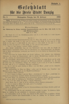 Gesetzblatt für die Freie Stadt Danzig.1931, Nr. 5 (21 Februar) - Ausgabe A