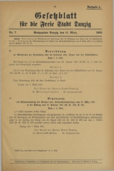 Gesetzblatt für die Freie Stadt Danzig.1931, Nr. 7 (11 März) - Ausgabe A