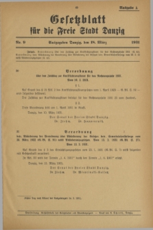 Gesetzblatt für die Freie Stadt Danzig.1931, Nr. 9 (18 März) - Ausgabe A