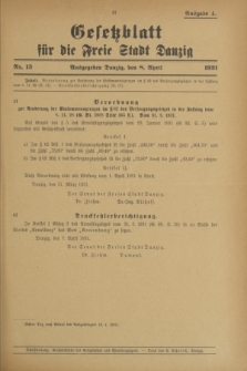 Gesetzblatt für die Freie Stadt Danzig.1931, Nr. 13 (8 April) - Ausgabe A