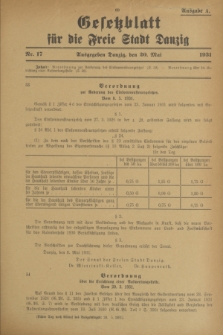 Gesetzblatt für die Freie Stadt Danzig.1931, Nr. 17 (20 Mai) - Ausgabe A