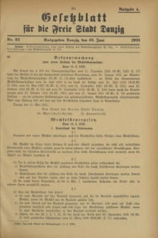 Gesetzblatt für die Freie Stadt Danzig.1931, Nr. 23 (10 Juni) - Ausgabe A