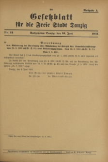 Gesetzblatt für die Freie Stadt Danzig.1931, Nr. 24 (10 Juni) - Ausgabe A