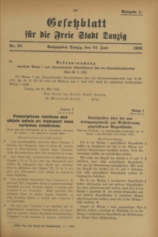 Gesetzblatt für die Freie Stadt Danzig.1931, Nr. 25 (24 Juni) - Ausgabe A