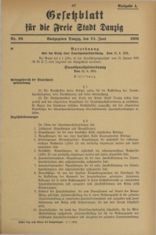 Gesetzblatt für die Freie Stadt Danzig.1931, Nr. 26 (24 Juni) - Ausgabe A