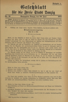 Gesetzblatt für die Freie Stadt Danzig.1931, Nr. 30 (30 Juni) - Ausgabe A