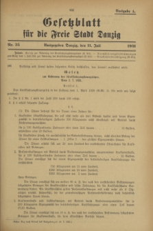 Gesetzblatt für die Freie Stadt Danzig.1931, Nr. 35 (11 Juli) - Ausgabe A