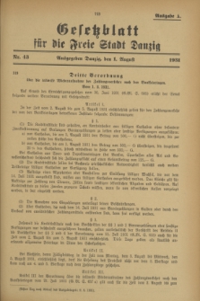Gesetzblatt für die Freie Stadt Danzig.1931, Nr. 43 (1 August) - Ausgabe A