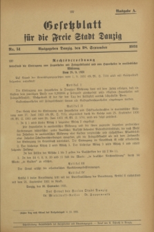 Gesetzblatt für die Freie Stadt Danzig.1931, Nr. 51 (28 September) - Ausgabe A